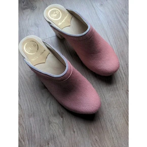 No.6 Old School Clogs High Heel Pink Pony Hair Womens 7.5 - 8 EU 38 - Picture 7 of 16